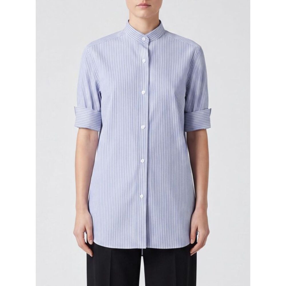 Maison Margiela Slim Fit Striped Cotton Shirt With Mandarin Collar